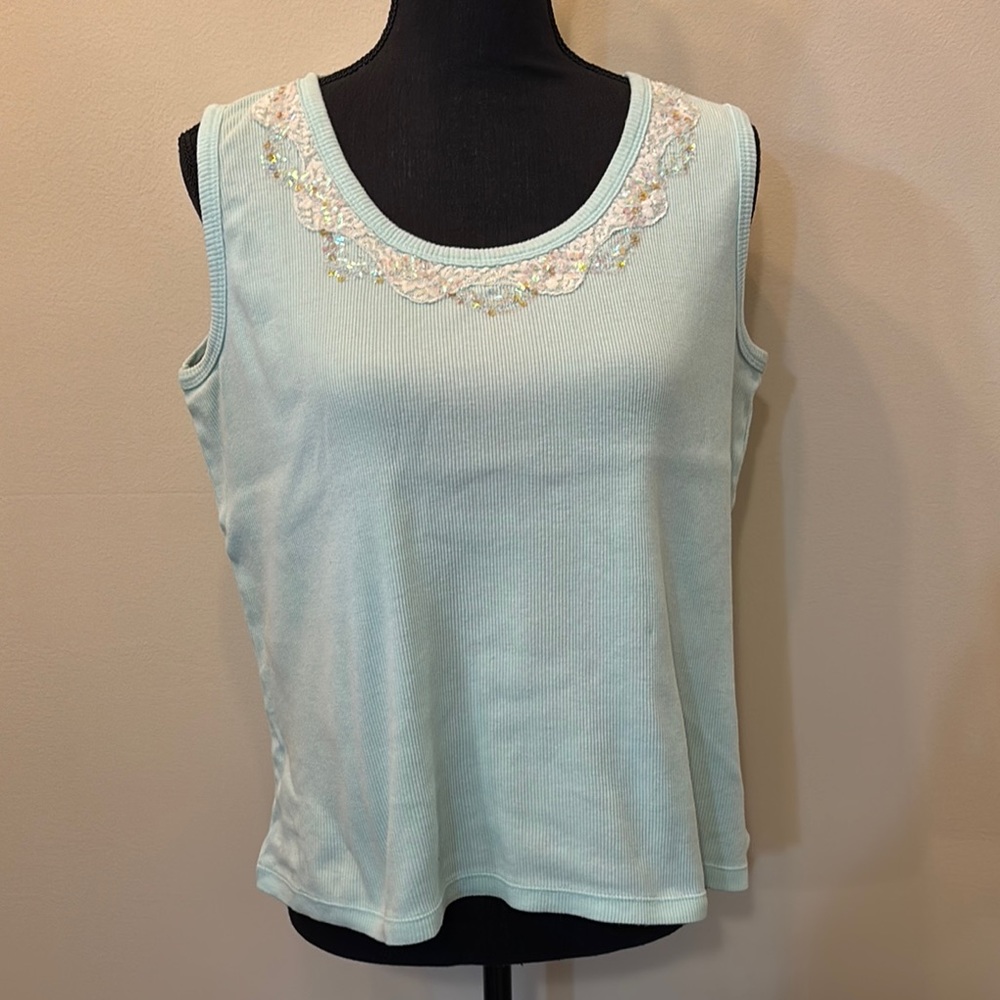Jenny‎ Buchanan Women’s Sleeveless Tank Top Size L Sequence Round Neck